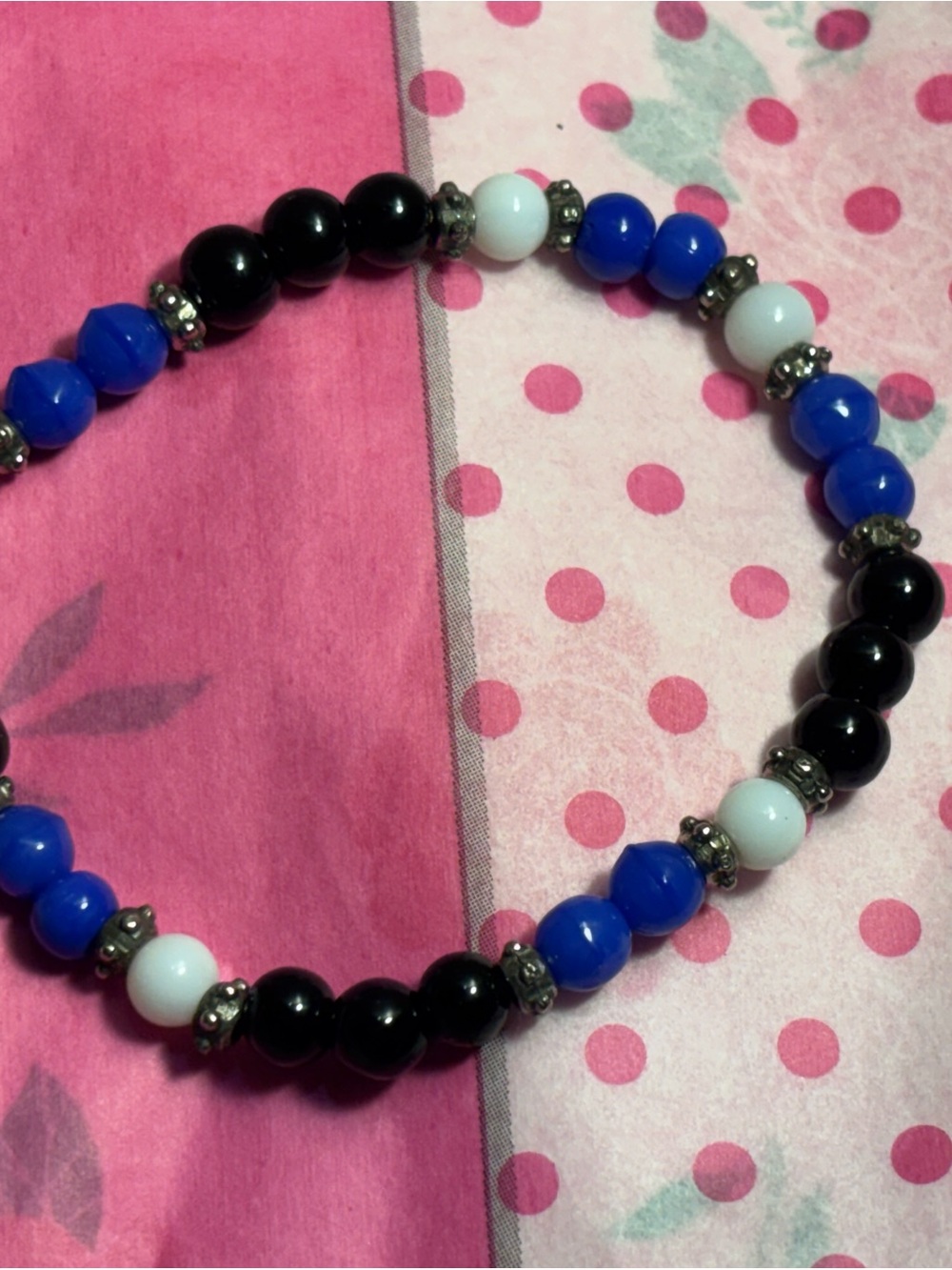 Blue, Black & White Beaded Stretch Bracelet